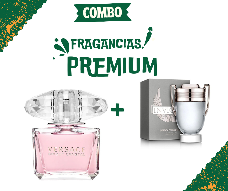 Combo Fragancias Premium: Versace Bright Crystal Mujer 90 ml + Paco Rabanne Invictus Hombre 100 ml