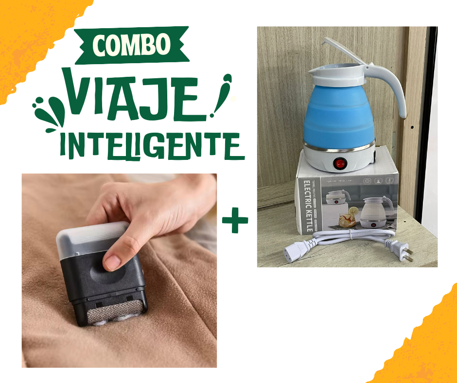 Combo Viaje Inteligente: Jarra Hervidora Plegable + Quita Pelusa de Doble Cabeza