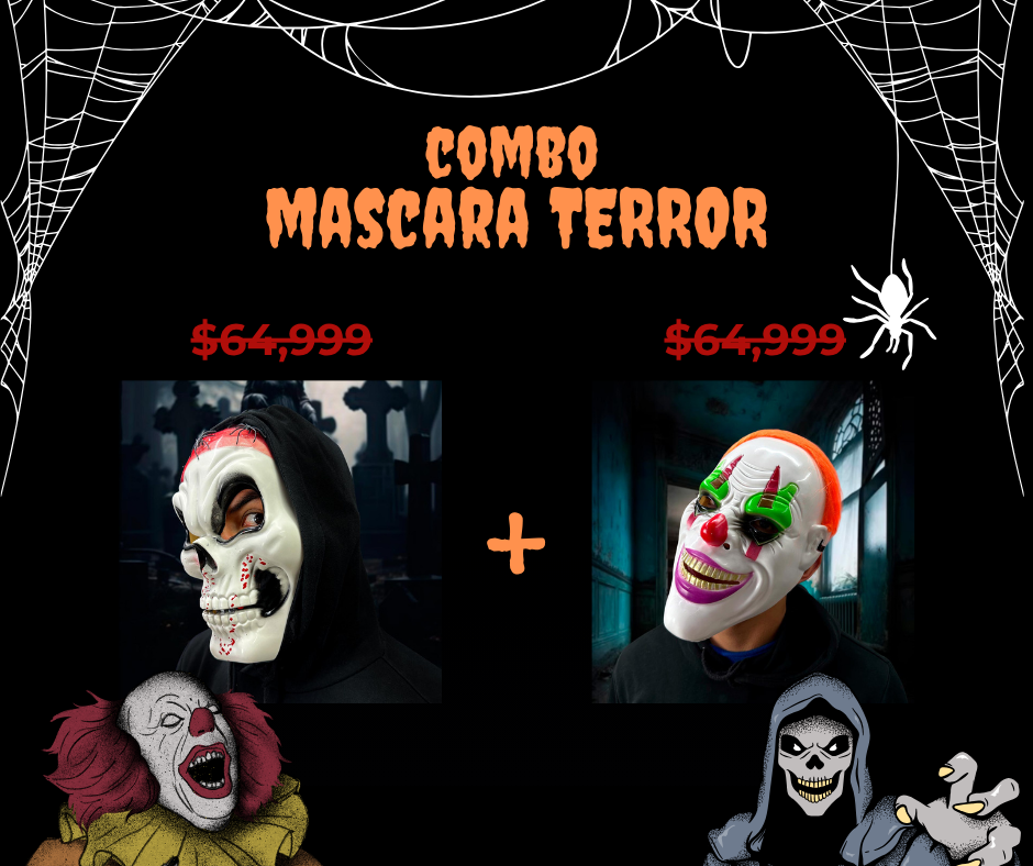 Combo X2 Máscaras Terror – Calavera Maligna + Payaso Asesino